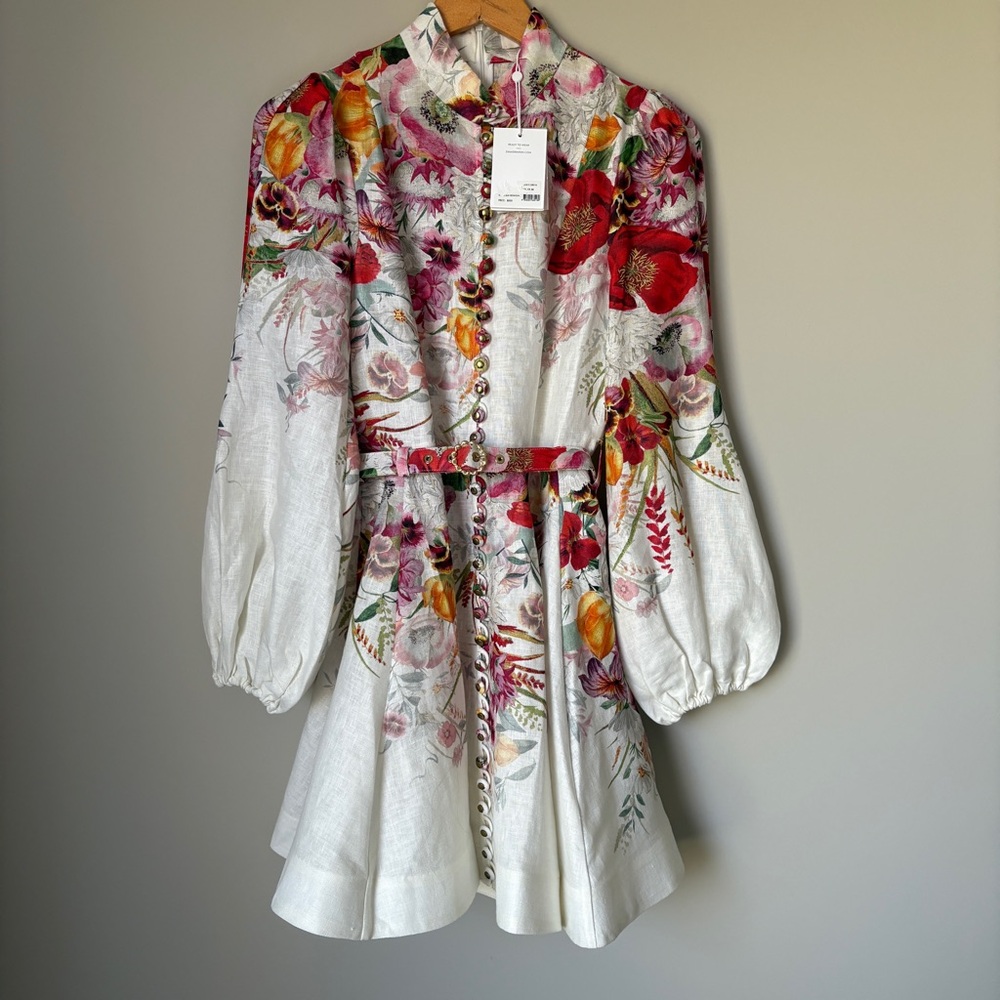 NWT Zimmermann Wonderland Buttoned Mini Dress Floral Red Pink | sz1 US6 UK10 - Picture 3 of 11